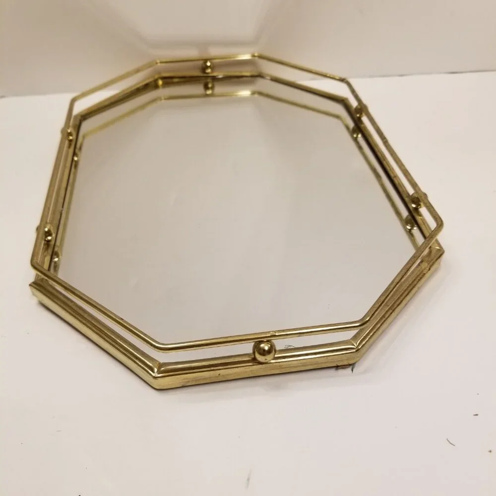 🔻REDUCED❣ Vintage Mirrored Brass Vanity P@rfume Display Octagonal Tray